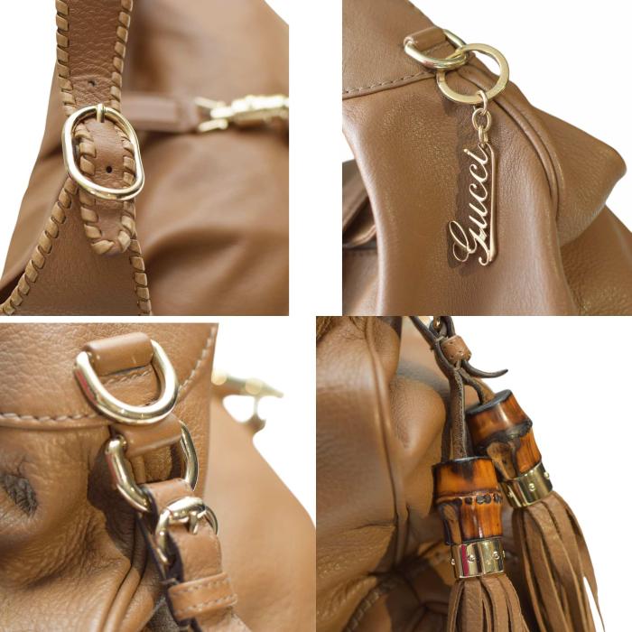 GUCCI New Jackie Brown Leather Tassels Large Hobo Shoulder Bag Handbag