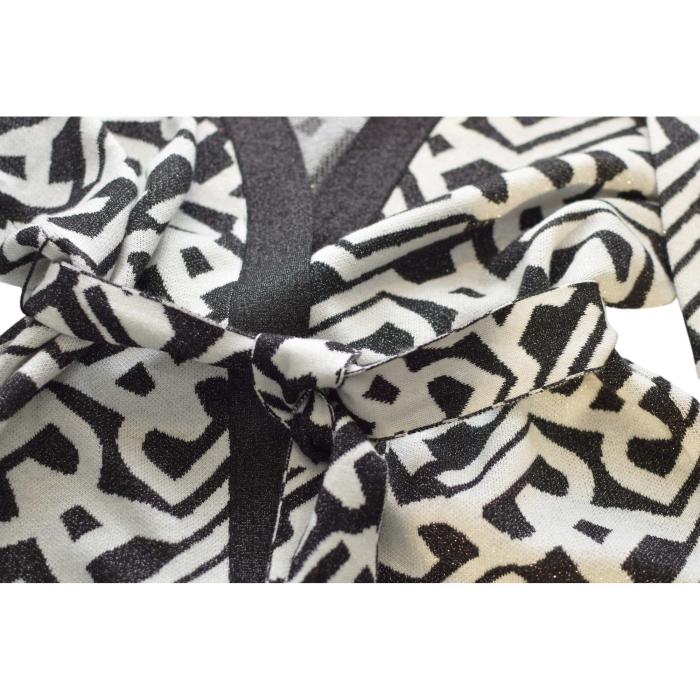 Alessandro Dell'Acqua Black & White Shiny Knit Belted Long Cardi Cardigan size S