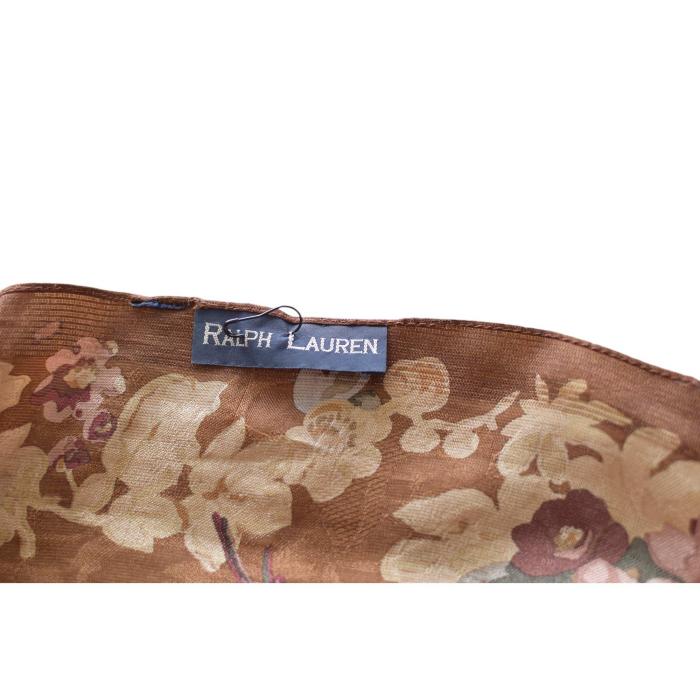 Ralph Lauren Floral Long Earthly Hues Brown Beige Scarf Foulard Wrap w. Fringes