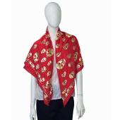 Alexander McQueen Red w. Gold Skulls & Logo Print Large Modal Scarf Wrap 