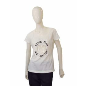 Moschino Jeans Love Has No Colors White Short Sleeve Cotton Top T-shirt size 46