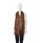 Ralph Lauren Floral Long Earthly Hues Brown Beige Scarf Foulard Wrap w. Fringes