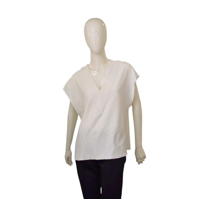 Four Minds White Cotton Terry V- Neckline Sleeveless Top size S/M