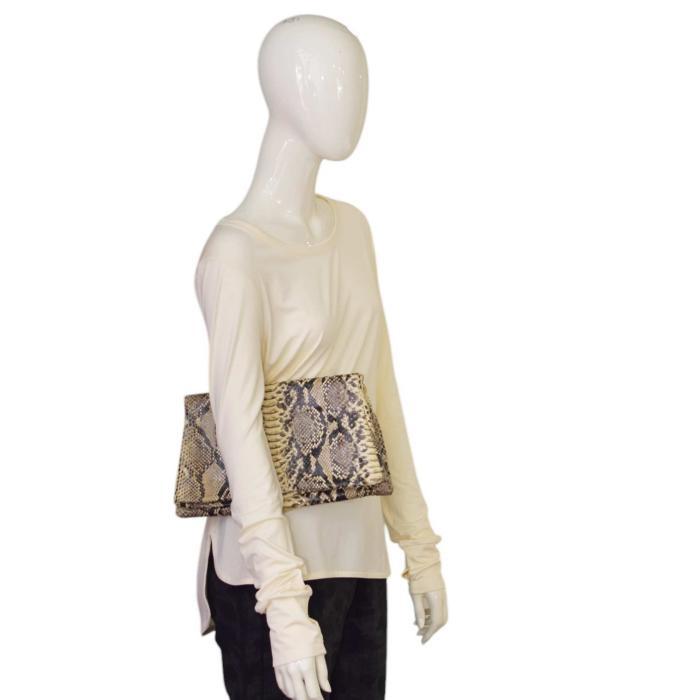 Juliette Jake Beige Brown Snake Leather Fold Over Clutch Bag Handbag
