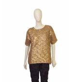 MONCLER Gold Color Wool Knit Short Sleeve Bow T-Shirt top size L