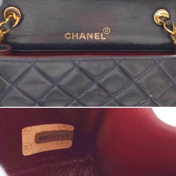 Chanel Vintage Mini Classic Handbag Dark Blue Lambskin Single Flap Crossbody