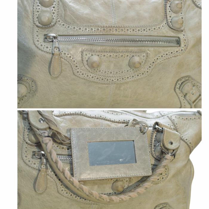 Balenciaga classic gray Giant Brogues Motorcycle City bag leather large handbag 