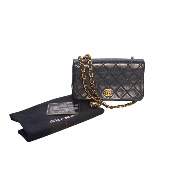 Chanel Vintage Mini Classic Handbag Dark Blue Lambskin Single Flap Crossbody