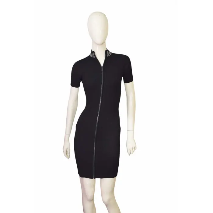 Michael Kors BLack Viscose Knit Bodycon Short Sleeves Mini Dress w.Zipper  size XXS - Swap Shop