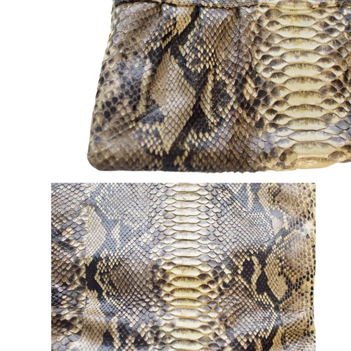 Juliette Jake Beige Brown Snake Leather Fold Over Clutch Bag Handbag