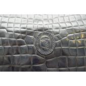 Trussardi Blue Black Croco Embossed Leather Zipper Opening Clutch Bag Handbag