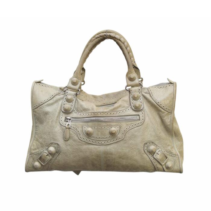 Balenciaga classic gray Giant Brogues Motorcycle City bag leather large handbag 