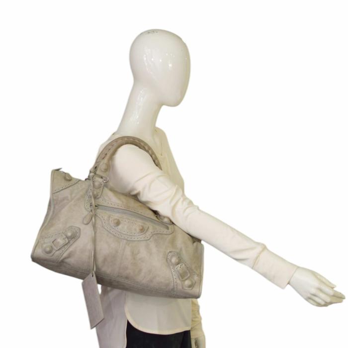 Balenciaga classic gray Giant Brogues Motorcycle City bag leather large handbag 