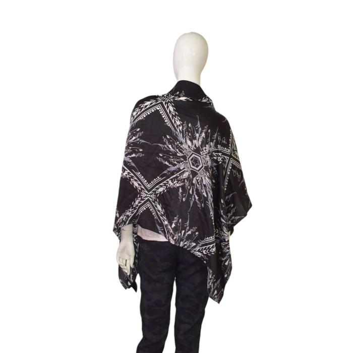 Philipp Plein Black White Blue Feathers Print & Logo Large 100% Silk Scarf Wrap