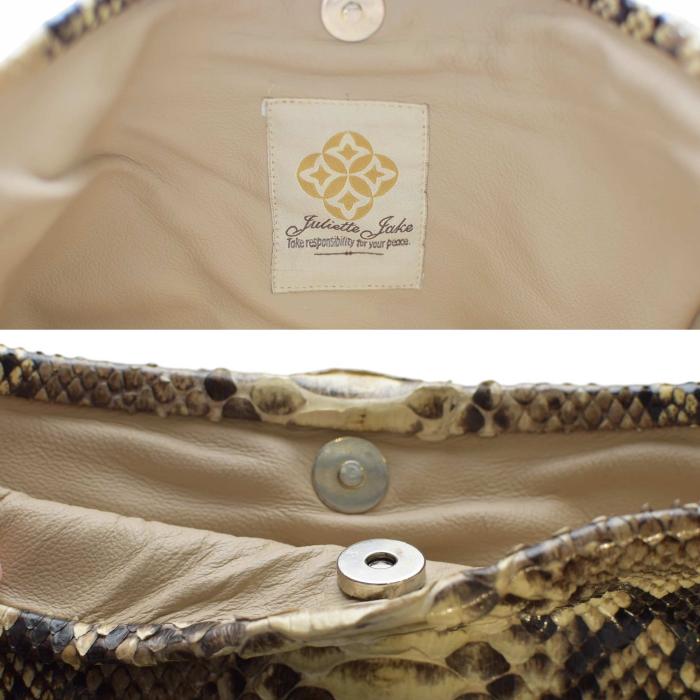 Juliette Jake Beige Brown Snake Leather Fold Over Clutch Bag Handbag