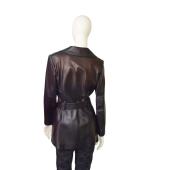 Jitrois Black Shiny Leather Large Lapels Button Closure Belted Jacket size 38