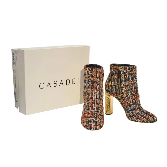 Booties Casadei Boots Casadei Multicolor Tweed Gold Sturdy Heel