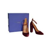 Aquazzura Burgundy Velour Ankle Stpap Pumps High Heels Shoes - Size 40.5