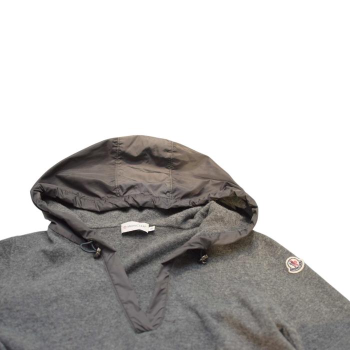 MONCLER Gray Virgin Wool Knit Long Sleeve Hooded top size S