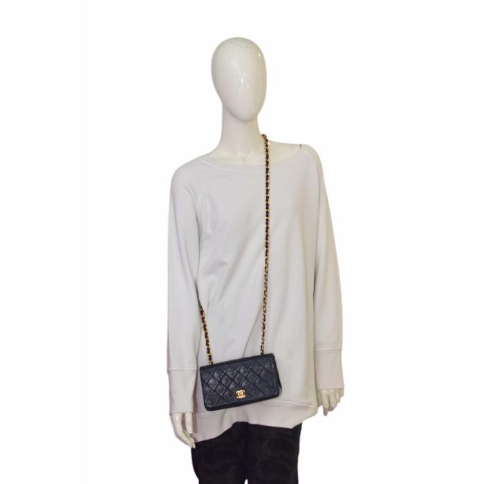 Chanel Vintage Mini Classic Handbag Dark Blue Lambskin Single Flap Crossbody