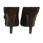 Casadei Black Suede High Heels Back Zip Ankle Booties Shoes size 10 w. Flower