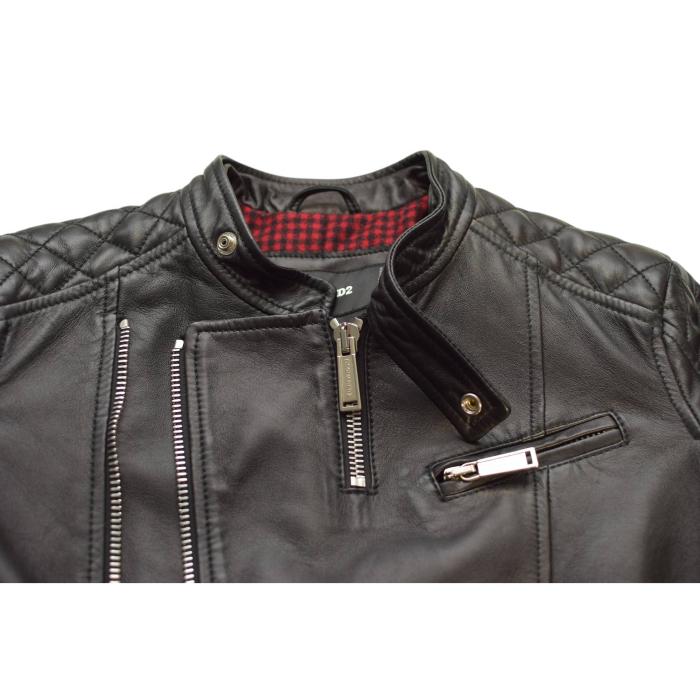 Dsquared2 Black Leather Side Zipper Biker Jacket size 42