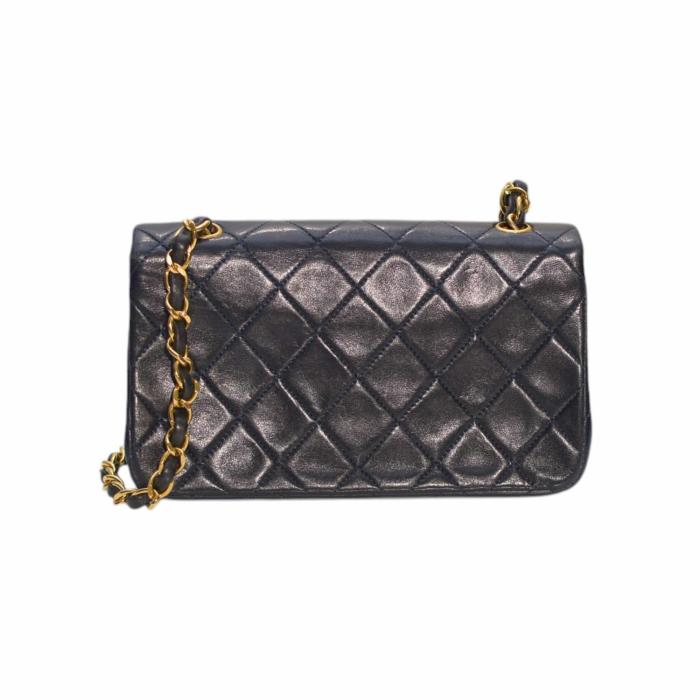 Chanel Vintage Mini Classic Handbag Dark Blue Lambskin Single Flap Crossbody