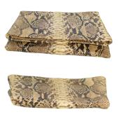 Juliette Jake Beige Brown Snake Leather Fold Over Clutch Bag Handbag