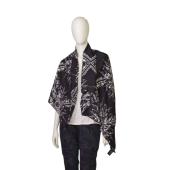 Philipp Plein Black White Blue Feathers Print & Logo Large 100% Silk Scarf Wrap