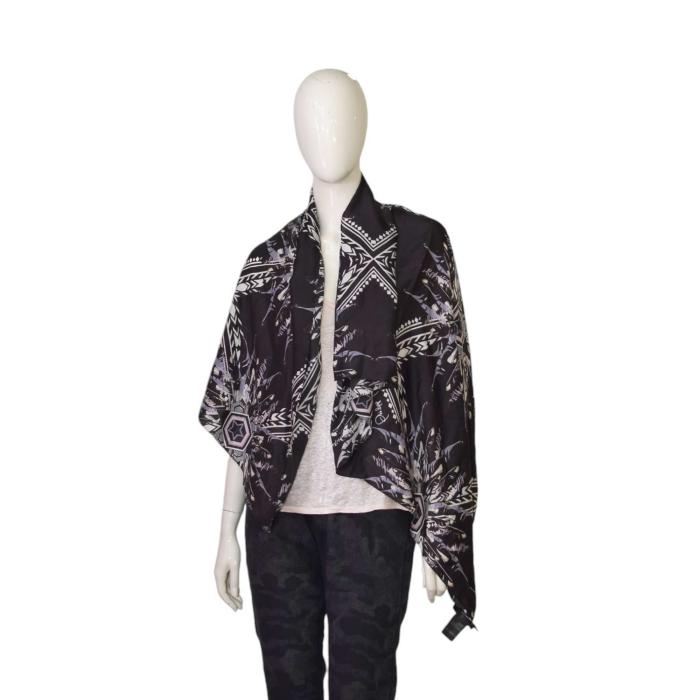 Philipp Plein Black White Blue Feathers Print & Logo Large 100% Silk Scarf Wrap