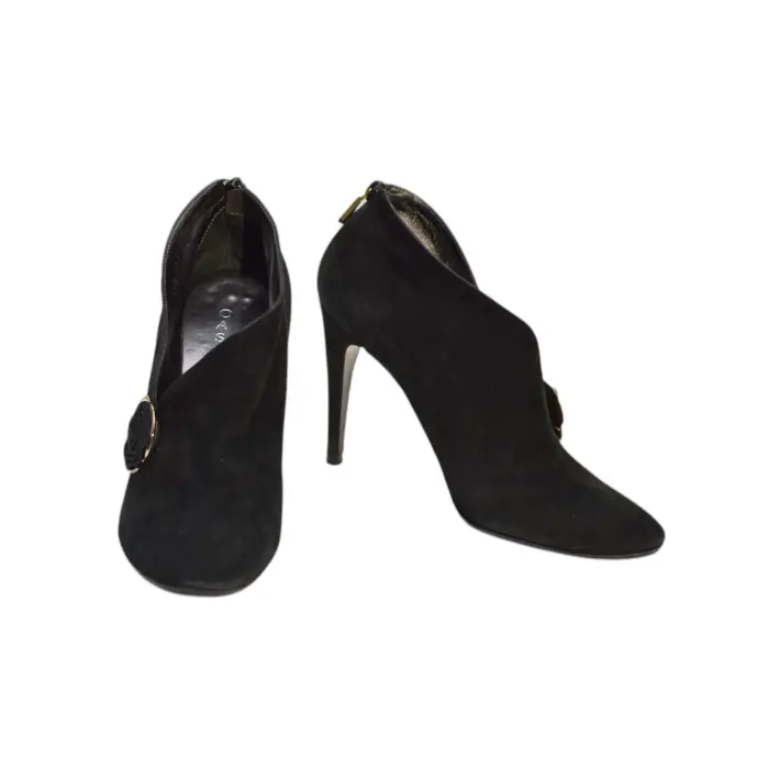 Casadei Black Suede High Heels Back Zip Ankle Booties Shoes size