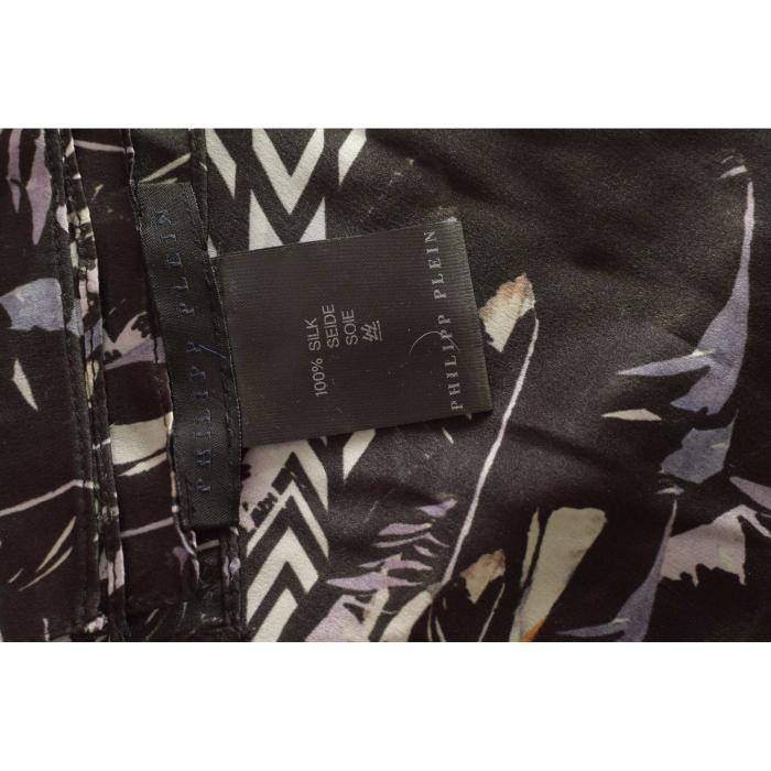 Philipp Plein Black White Blue Feathers Print & Logo Large 100% Silk Scarf Wrap
