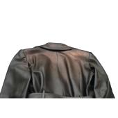 Jitrois Black Shiny Leather Large Lapels Button Closure Belted Jacket size 38