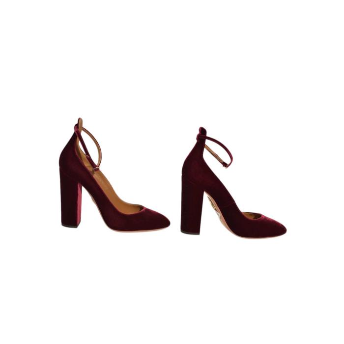 Aquazzura Burgundy Velour Ankle Stpap Pumps High Heels Shoes - Size 40.5