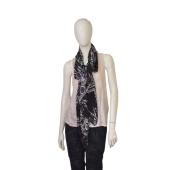 Philipp Plein Black White Blue Feathers Print & Logo Large 100% Silk Scarf Wrap