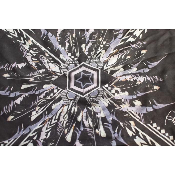 Philipp Plein Black White Blue Feathers Print & Logo Large 100% Silk Scarf Wrap