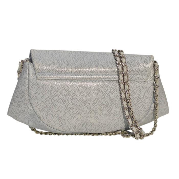 Chanel Caviar Half Moon Wallet On Chain WOC Light Blue Crossbody bag Coco Mark