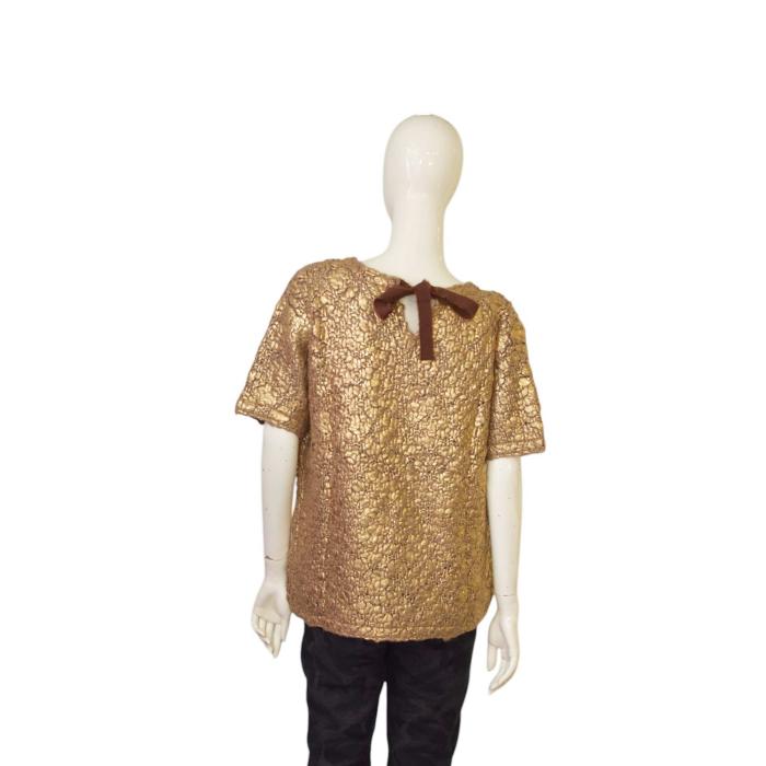 MONCLER Gold Color Wool Knit Short Sleeve Bow T-Shirt top size L