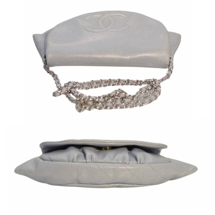 Chanel Caviar Half Moon Wallet On Chain WOC Light Blue Crossbody bag Coco Mark