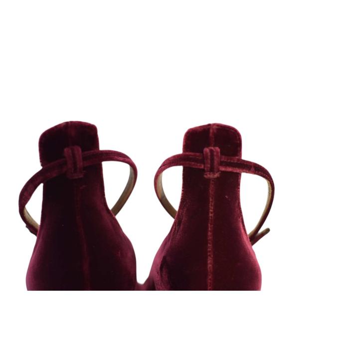 Aquazzura Burgundy Velour Ankle Stpap Pumps High Heels Shoes - Size 40.5