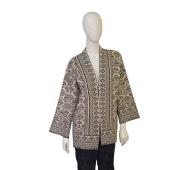 Marina V Beige & Black Ethnic Print Open Front Knit Cardigan Cardi Top size 2