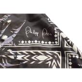 Philipp Plein Black White Blue Feathers Print & Logo Large 100% Silk Scarf Wrap