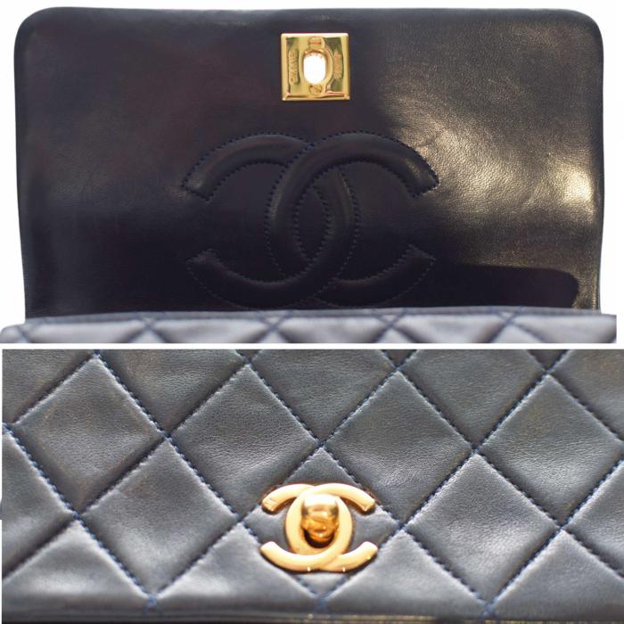 Chanel Vintage Mini Classic Handbag Dark Blue Lambskin Single Flap Crossbody