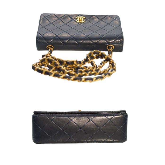 Chanel Vintage Mini Classic Handbag Dark Blue Lambskin Single Flap Crossbody