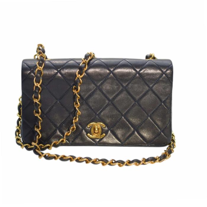 Chanel Vintage Mini Classic Handbag Dark Blue Lambskin Single Flap Crossbody