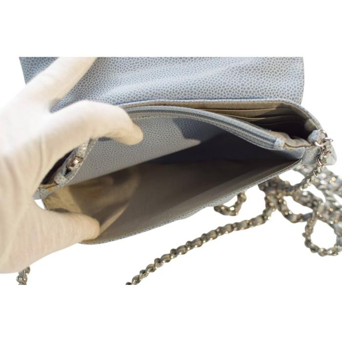 Chanel Caviar Half Moon Wallet On Chain WOC Light Blue Crossbody bag Coco Mark