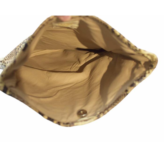 Juliette Jake Beige Brown Snake Leather Fold Over Clutch Bag Handbag