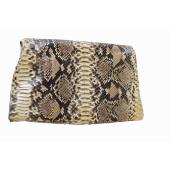 Juliette Jake Beige Brown Snake Leather Fold Over Clutch Bag Handbag