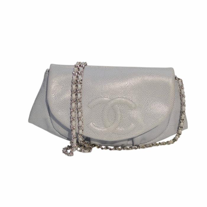 Chanel Caviar Half Moon Wallet On Chain WOC Light Blue Crossbody bag Coco Mark