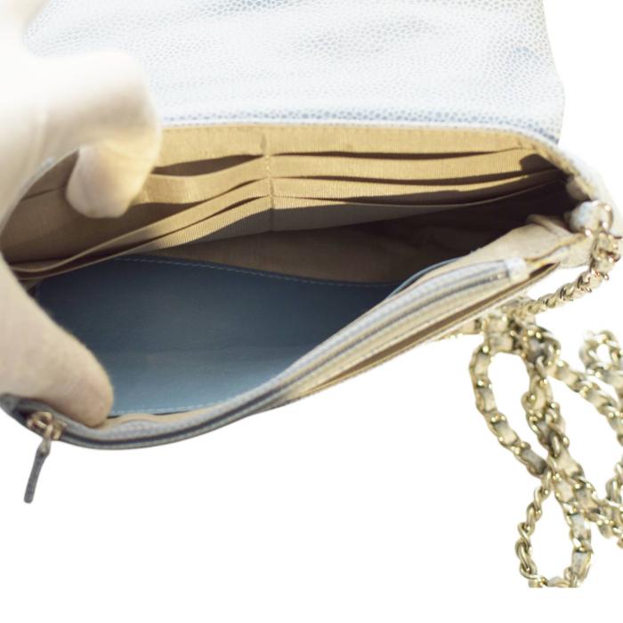 Chanel Caviar Half Moon Wallet On Chain WOC Light Blue Crossbody bag Coco Mark